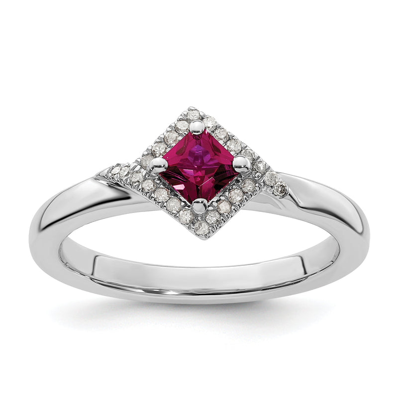 Sterlingsilber Stapelbar Expressions Poliert Cr. Rubin & Diamant Ring