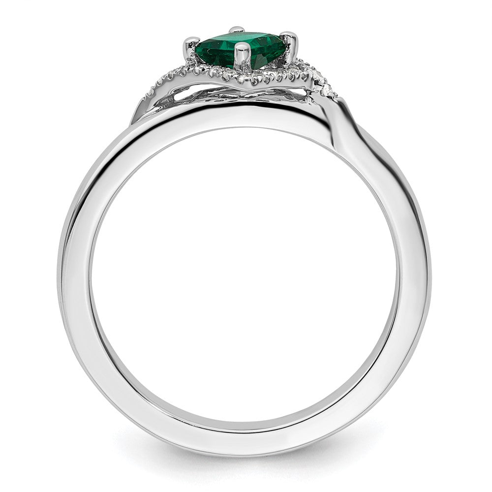 Sterlingsilber Stapelbar Expressions Poliert Cr. Smaragd & Diamant Ring