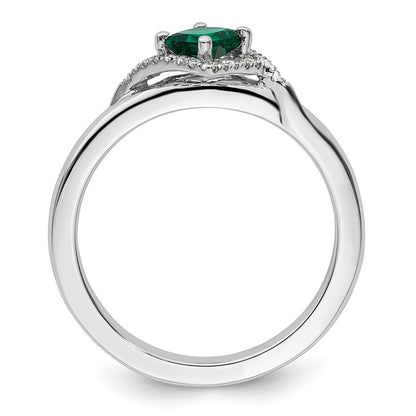 Sterlingsilber Stapelbar Expressions Poliert Cr. Smaragd & Diamant Ring