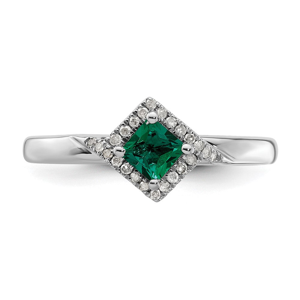 Sterlingsilber Stapelbar Expressions Poliert Cr. Smaragd & Diamant Ring