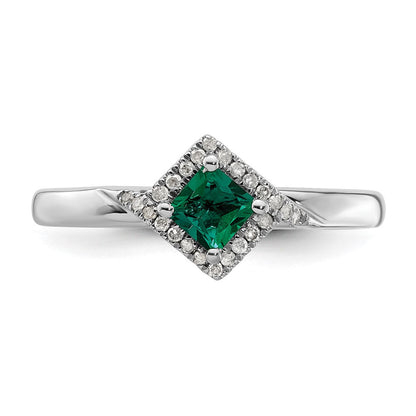 Sterlingsilber Stapelbar Expressions Poliert Cr. Smaragd & Diamant Ring