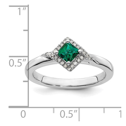 Sterlingsilber Stapelbar Expressions Poliert Cr. Smaragd & Diamant Ring
