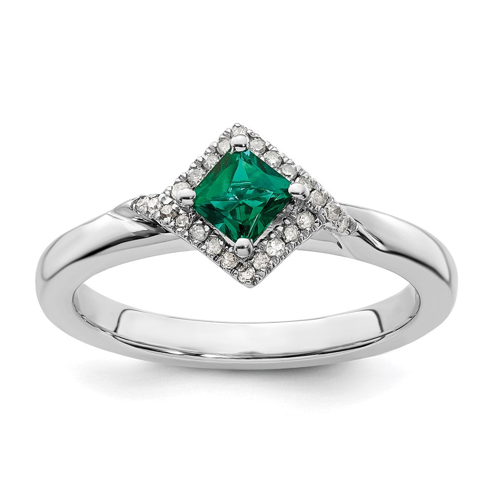 Sterlingsilber Stapelbar Expressions Poliert Cr. Smaragd & Diamant Ring