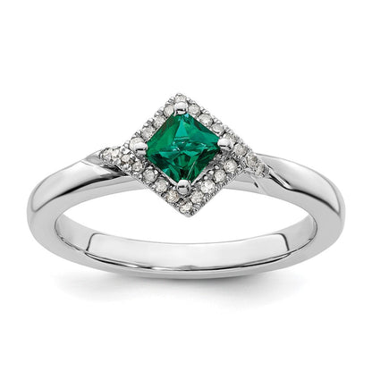 Sterlingsilber Stapelbar Expressions Poliert Cr. Smaragd & Diamant Ring