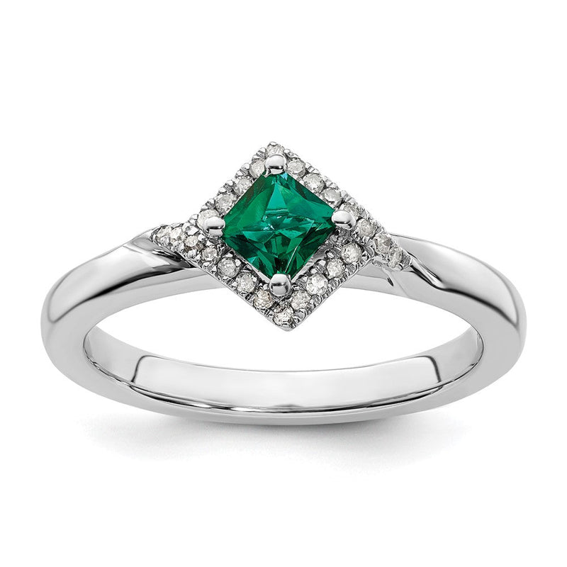 Sterlingsilber Stapelbar Expressions Poliert Cr. Smaragd & Diamant Ring