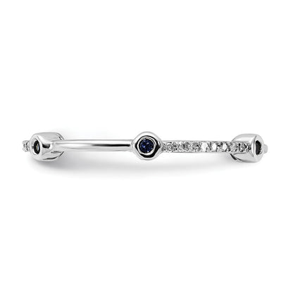 Sterlingsilber Stack Expressions Poliert Erzeugt Saphir & Diamant Ring (size 8 Nur)