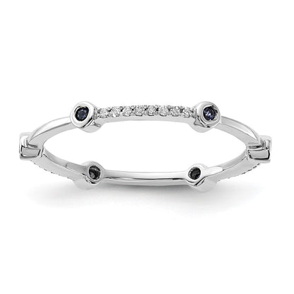 Sterlingsilber Stack Expressions Poliert Erzeugt Saphir & Diamant Ring (size 8 Nur)