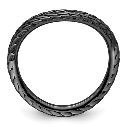 Sterlingsilber Stapelbar Expressions Poliert Schwarz Beschichtet Welle Ring
