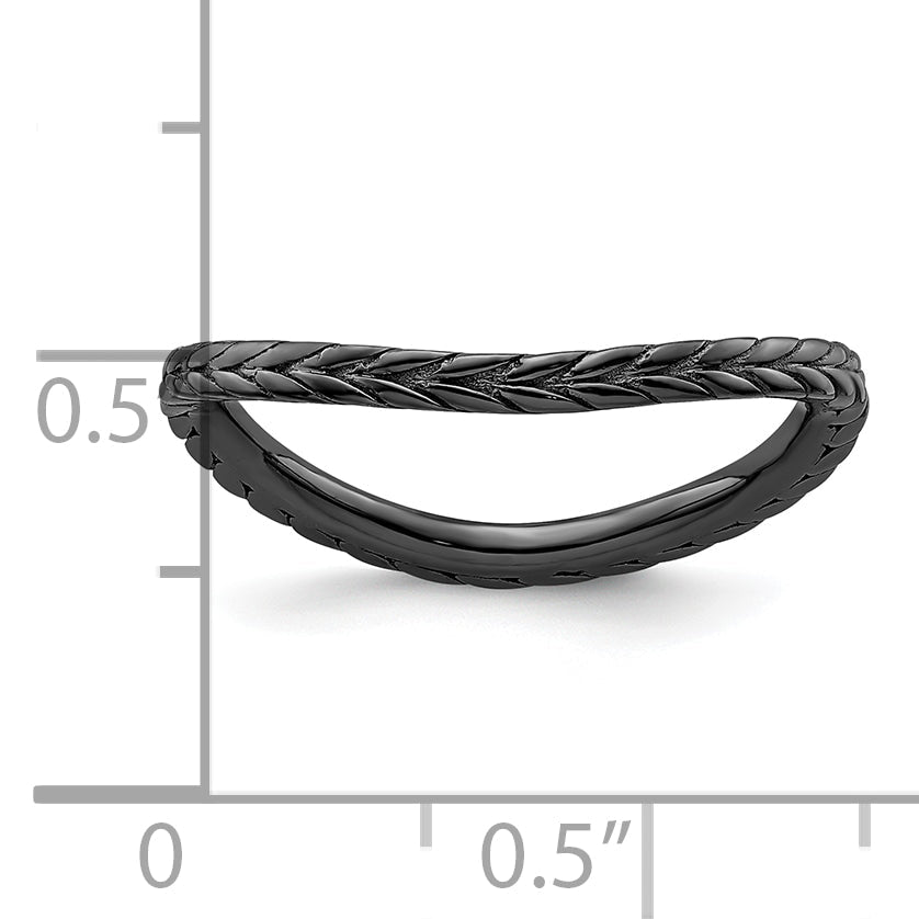 Sterlingsilber Stapelbar Expressions Poliert Schwarz Beschichtet Welle Ring