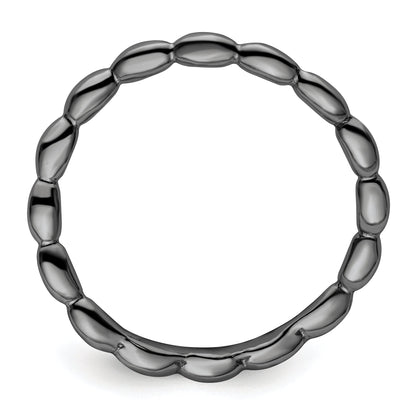 Sterlingsilber Stapelbar Expressions Poliert Schwarz Platte Welle Ring