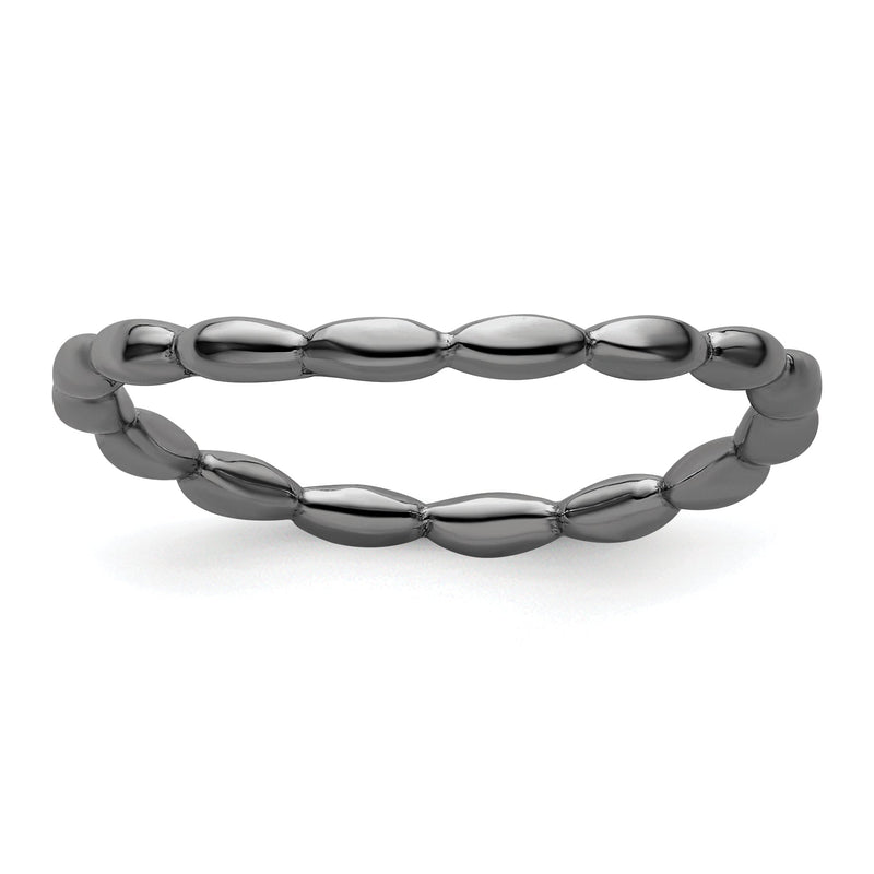 Sterlingsilber Stapelbar Expressions Poliert Schwarz Platte Welle Ring