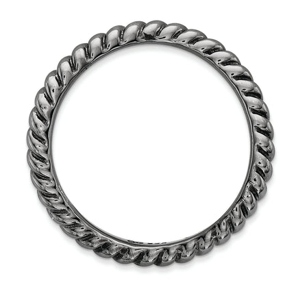 Sterlingsilber Stapelbar Expressions Poliert Schwarz Platte Welle Ring