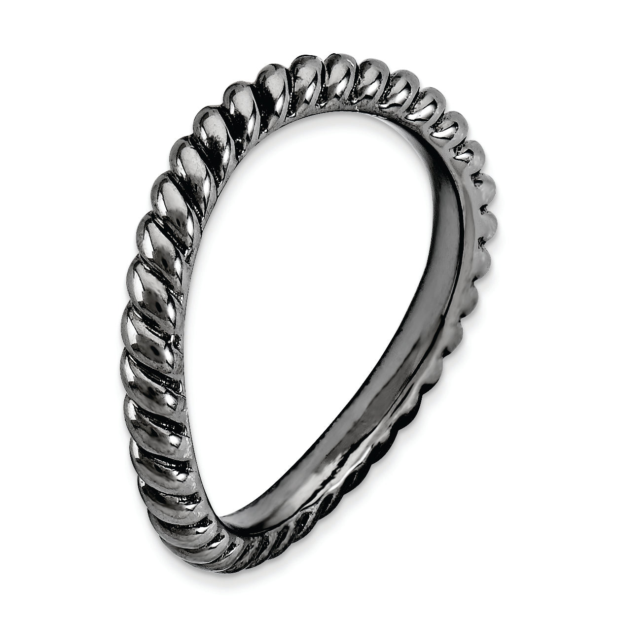 Sterlingsilber Stapelbar Expressions Poliert Schwarz Platte Welle Ring