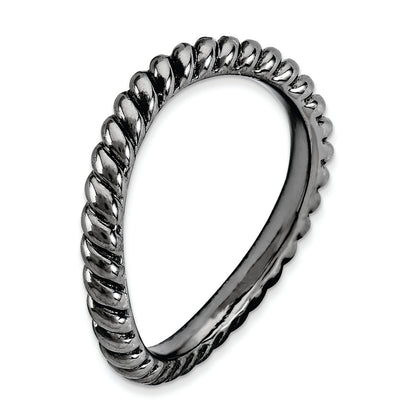Sterlingsilber Stapelbar Expressions Poliert Schwarz Platte Welle Ring