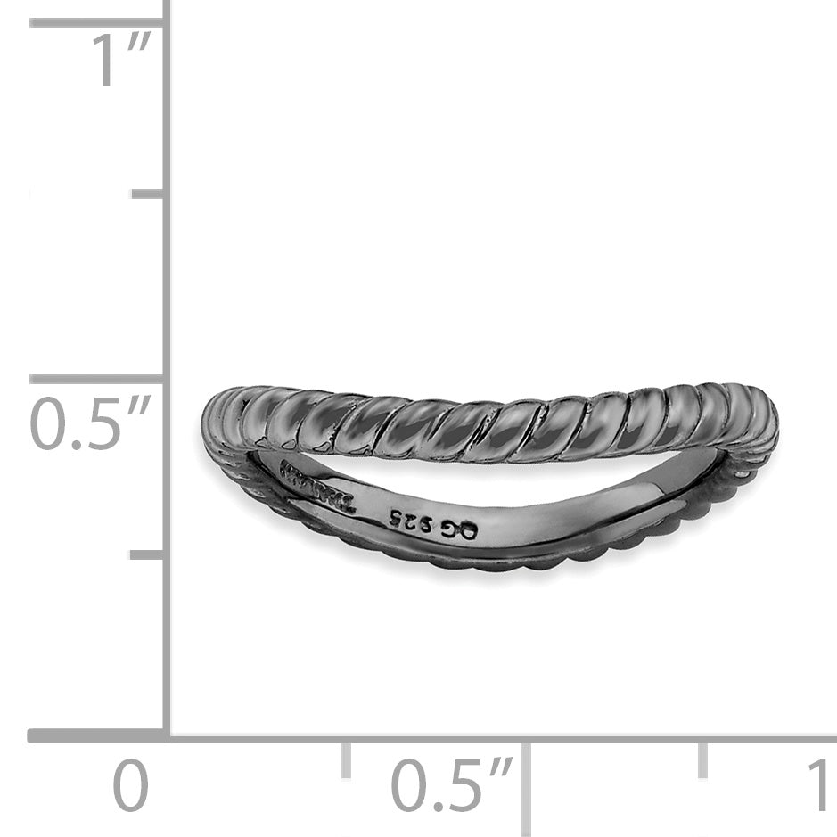 Sterlingsilber Stapelbar Expressions Poliert Schwarz Platte Welle Ring