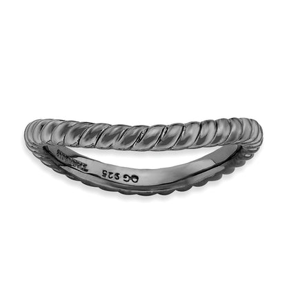 Sterlingsilber Stapelbar Expressions Poliert Schwarz Platte Welle Ring