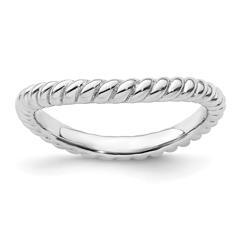 Sterlingsilber Stapelbar Expressions Poliert Rhodium Platte Welle Ring