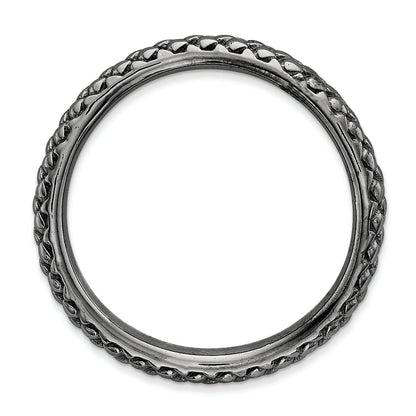 Sterlingsilber Stapelbar Expressions Poliert Schwarz Platte Welle Ring