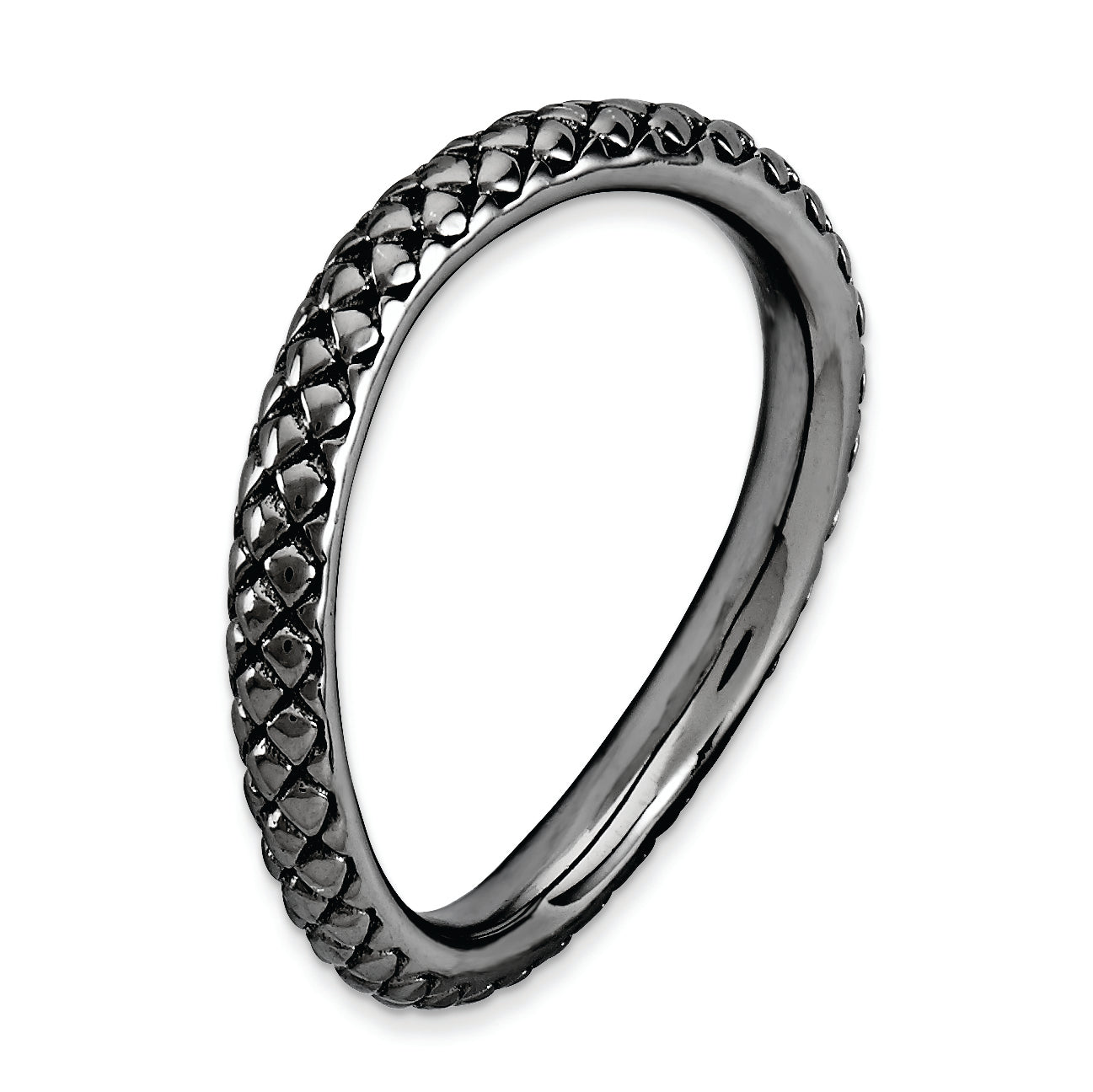 Sterlingsilber Stapelbar Expressions Poliert Schwarz Platte Welle Ring