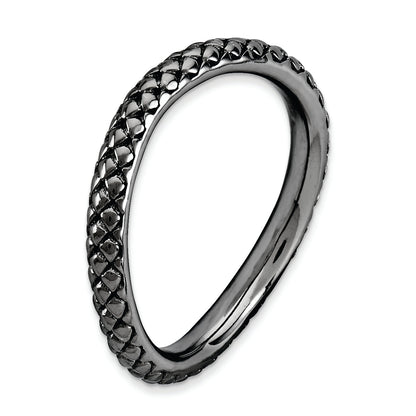 Sterlingsilber Stapelbar Expressions Poliert Schwarz Platte Welle Ring