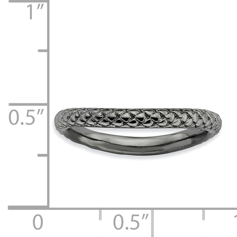 Sterlingsilber Stapelbar Expressions Poliert Schwarz Platte Welle Ring