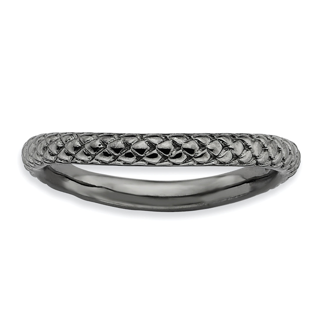 Sterlingsilber Stapelbar Expressions Poliert Schwarz Platte Welle Ring