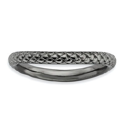 Sterlingsilber Stapelbar Expressions Poliert Schwarz Platte Welle Ring