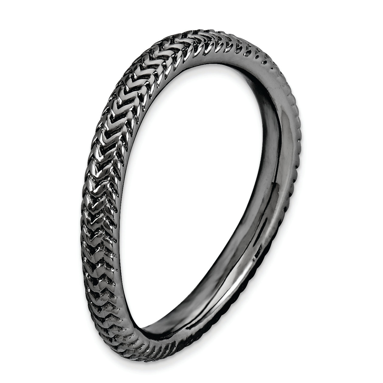 Sterlingsilber Stapelbar Expressions Poliert Schwarz Platte Welle Ring