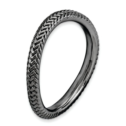 Sterlingsilber Stapelbar Expressions Poliert Schwarz Platte Welle Ring