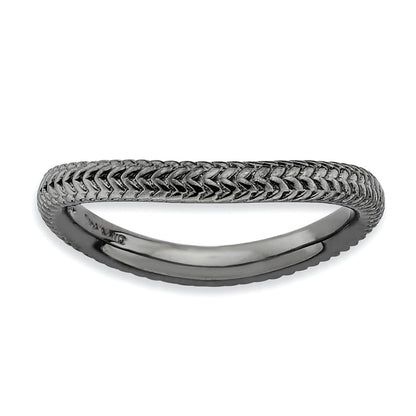Sterlingsilber Stapelbar Expressions Poliert Schwarz Platte Welle Ring