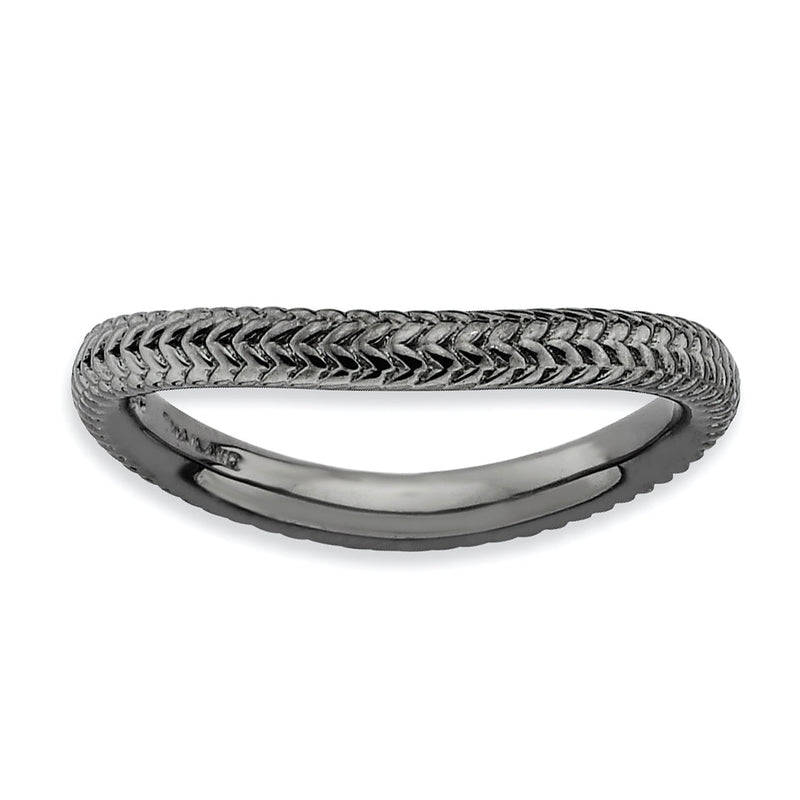 Sterlingsilber Stapelbar Expressions Poliert Schwarz Platte Welle Ring