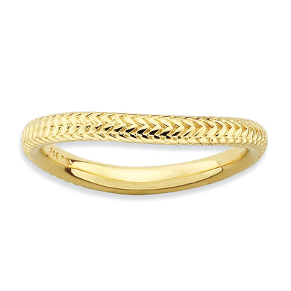 Sterlingsilber Stapelbar Expressions Poliert Gold Platte Welle Ring