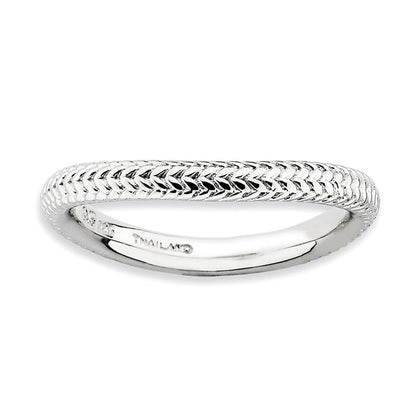 Sterlingsilber Stapelbar Expressions Poliert Rhodium Platte Welle Ring