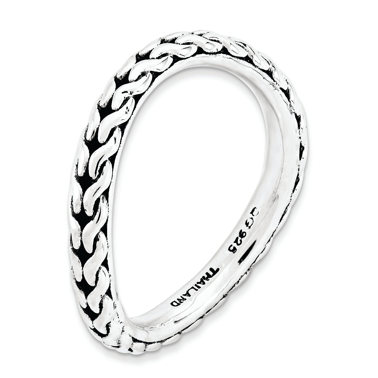 Sterlingsilber Stapelbar Expressions Poliert Rhodium Platte Welle Ring