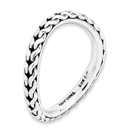 Sterlingsilber Stapelbar Expressions Poliert Rhodium Platte Welle Ring