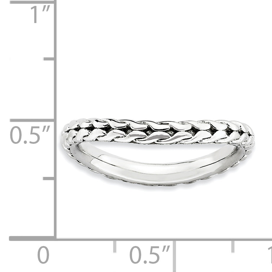 Sterlingsilber Stapelbar Expressions Poliert Rhodium Platte Welle Ring