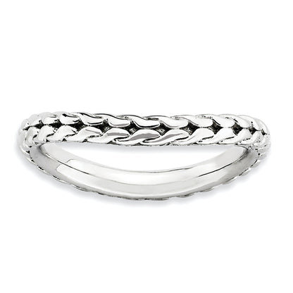 Sterlingsilber Stapelbar Expressions Poliert Rhodium Platte Welle Ring