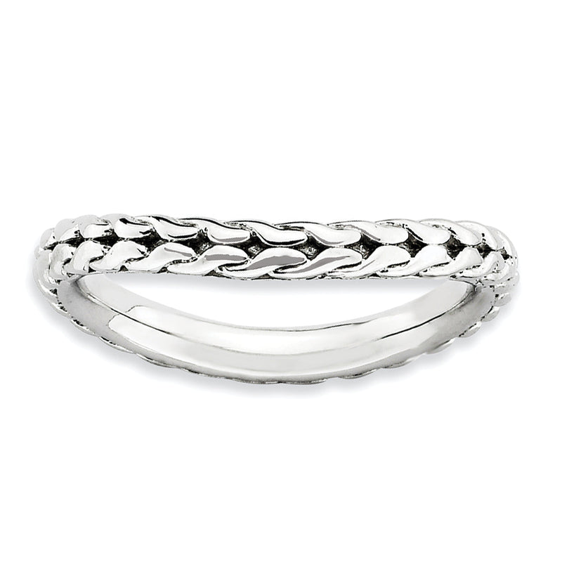 Sterlingsilber Stapelbar Expressions Poliert Rhodium Platte Welle Ring