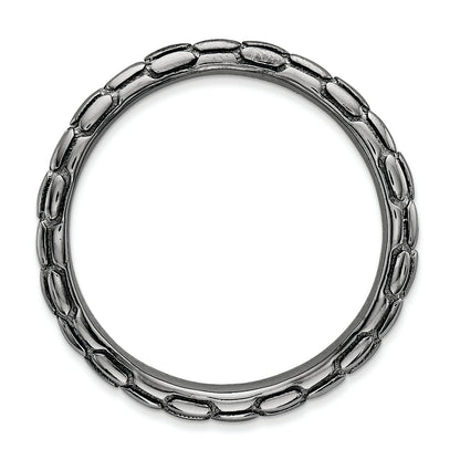 Sterlingsilber Stapelbar Expressions Poliert Schwarz Platte Welle Ring