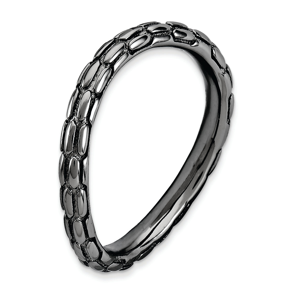 Sterlingsilber Stapelbar Expressions Poliert Schwarz Platte Welle Ring