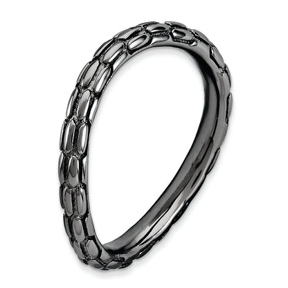 Sterlingsilber Stapelbar Expressions Poliert Schwarz Platte Welle Ring