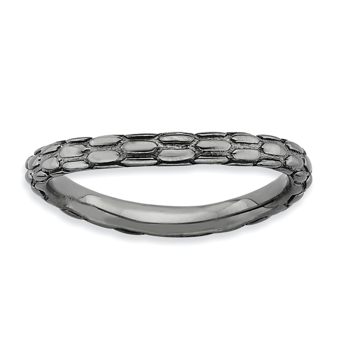 Sterlingsilber Stapelbar Expressions Poliert Schwarz Platte Welle Ring