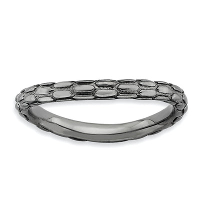 Sterlingsilber Stapelbar Expressions Poliert Schwarz Platte Welle Ring