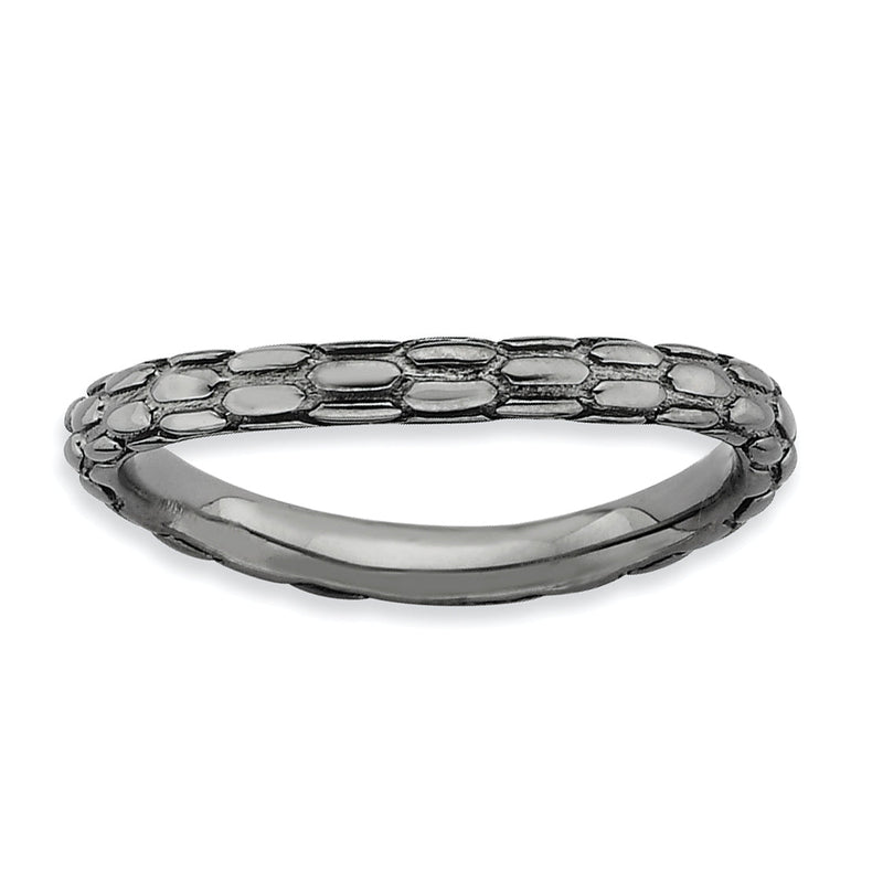 Sterlingsilber Stapelbar Expressions Poliert Schwarz Platte Welle Ring