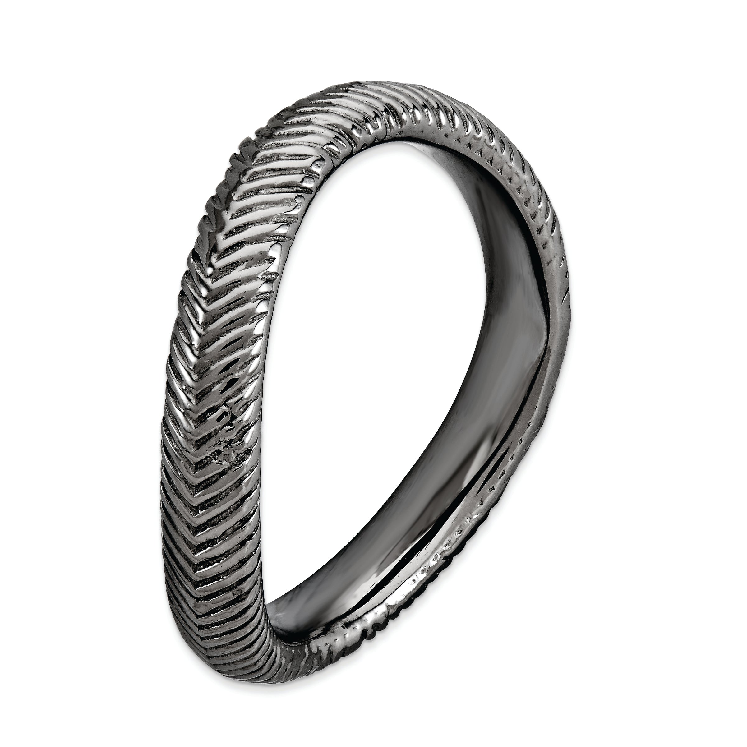 Sterlingsilber Stapelbar Expressions Poliert Schwarz Platte Welle Ring