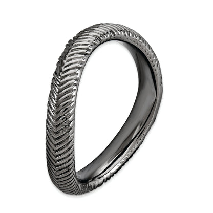 Sterlingsilber Stapelbar Expressions Poliert Schwarz Platte Welle Ring