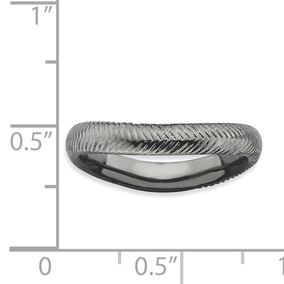 Sterlingsilber Stapelbar Expressions Poliert Schwarz Platte Welle Ring