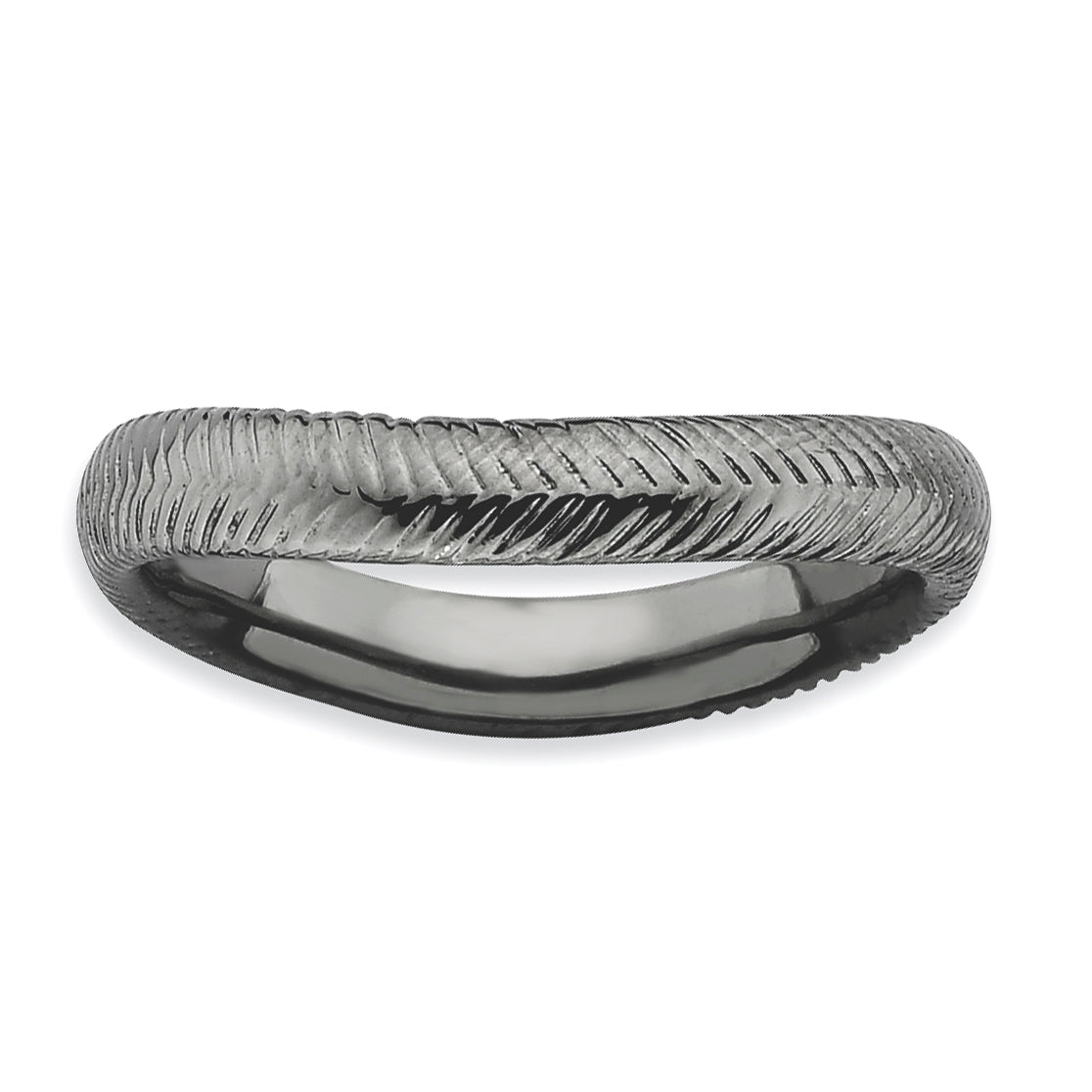 Sterlingsilber Stapelbar Expressions Poliert Schwarz Platte Welle Ring