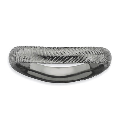 Sterlingsilber Stapelbar Expressions Poliert Schwarz Platte Welle Ring