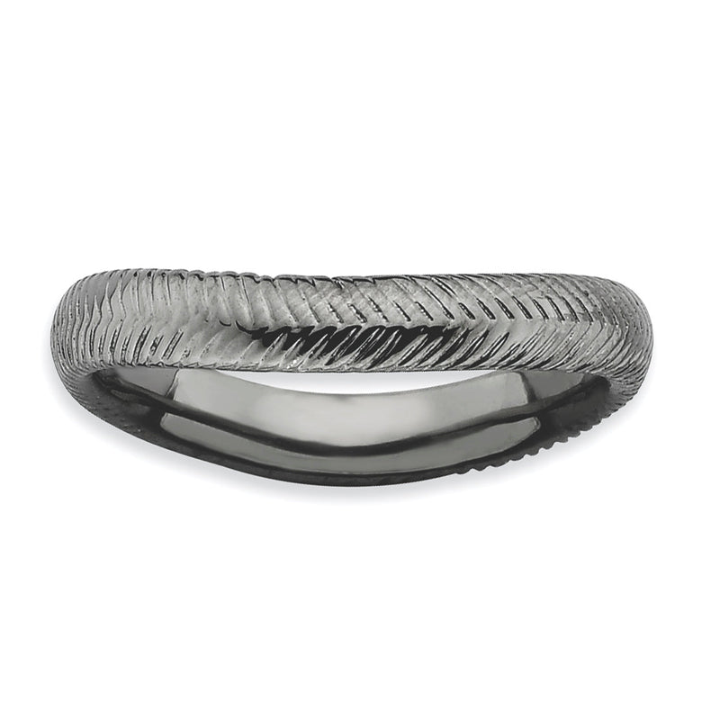 Sterlingsilber Stapelbar Expressions Poliert Schwarz Platte Welle Ring